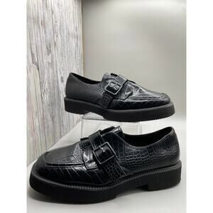 Asos Design Macaroon Flatform Monk Shoes Black Crocodile Woman’s Chunky Loafer 7